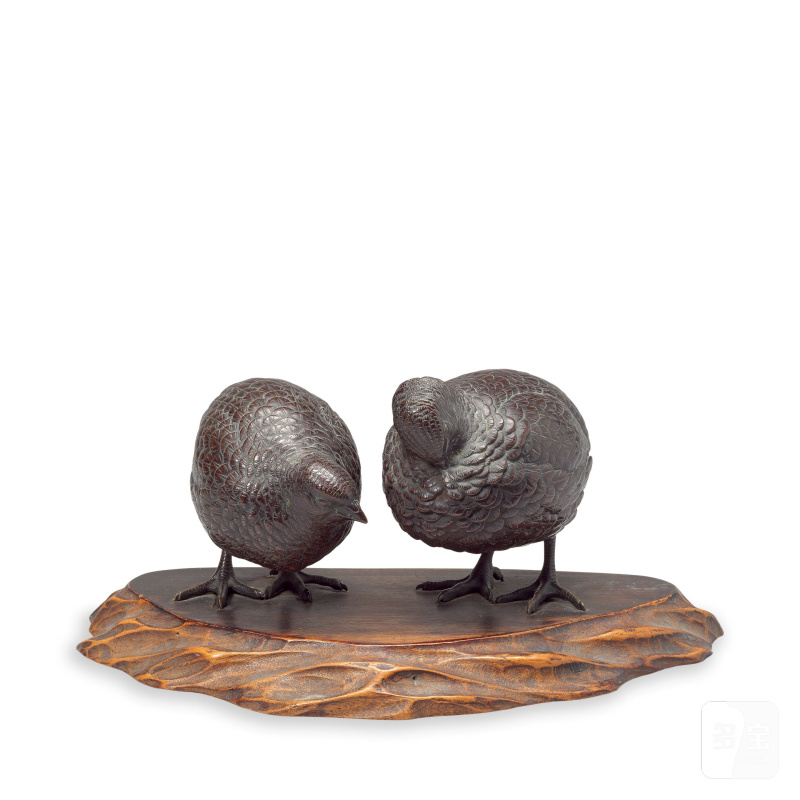 明治時代 銅鵪鶉一對 | A PAIR OF BRONZE QUAILS - 图1